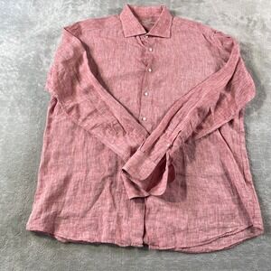 Ingram Linen Shirt Mens XL Red Summer‎ Luxury Preppy Vacation Office Casual
